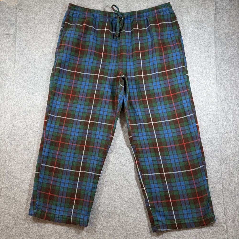 Vintage L.L.Bean Warm Flannel Pajama Pants Mens XL Green Blue Plaid Sleep Lounge